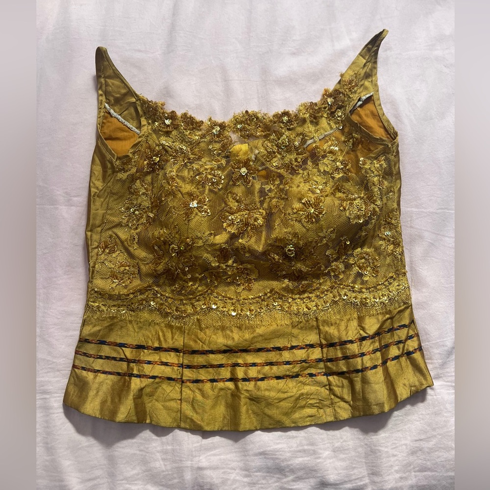 Floral Beaded Embroidered Gold Fairy Crop Top